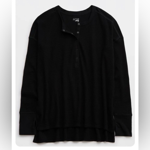 aerie Tops - Offline by Aerie Wow! Black Waffle Knit Henley Top